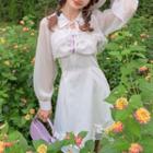 Spaghetti Strap Ruffle Mini A-line Dress / Faux Pearl Cropped Light Jacket