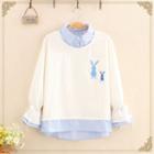 Inset Shirt Rabbit Embroidered Sweatshirt