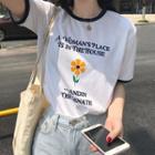 Flower Short-sleeve T-shirt Yellow Flower - White - One Size