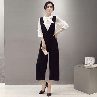 Set: Tie-neck Blouse + Jumper Pants