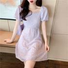 Short-sleeve Textured Mini A-line Dress