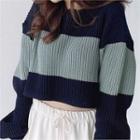 Two-tone Cropped Rib-knit Sweater