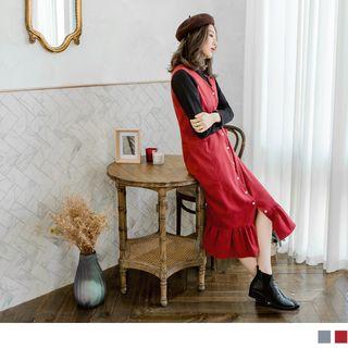 V-neck Ruffled Hem Pinafore Dress