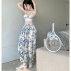 Flower Print Cropped Camisole Top / Flower Print Jogger