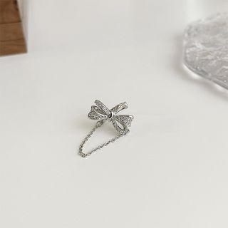 Bow Rhinestone Chained Alloy Cuff Earring 1 Pc - Silver - One Size