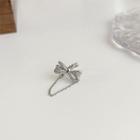 Bow Rhinestone Chained Alloy Cuff Earring 1 Pc - Silver - One Size