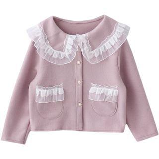 Collared Lace Panel Cropped Cardigan