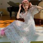 Set: Puff-sleeve Floral Print Midi A-line Dress + Slipdress