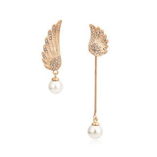 Plated Rose Gold Angel Wing Earrings With White Fashion Pearls