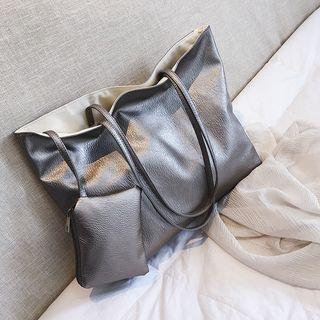 Plain Faux Leather Shopper Bag