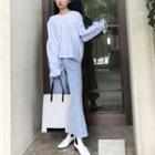 Tie-back Striped Long-sleeve Blouse