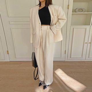 Double-button Fluffy Wide-leg Pants