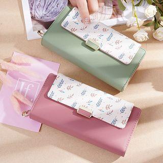 Leaf Print Faux Leather Long Wallet