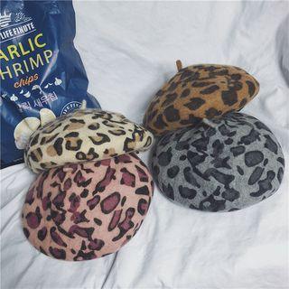 Leopard Print Woolen Beret