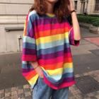 Rainbow Striped Short Sleeve Top As Shown In Figure - One Size