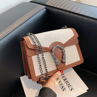 Paneled Buckled Flap Crossbody Bag