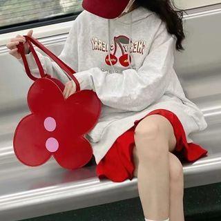 Cherry Print Hoodie White - One Size