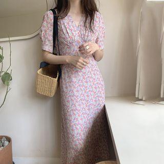 Floral V-neck Short-sleeve Midi Dress