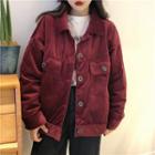 Velvet Buttoned Jacket Wine Red - One Size