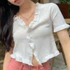 Short-sleeve Ruffle Knit Top White - One Size