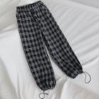 Plush Plaid Gathered Cuff Pants