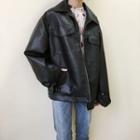 Faux Leather Biker Zip Jacket Black - One Size