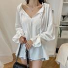 Drawstring-trim Loose-fit Blouse Ivory - One Size