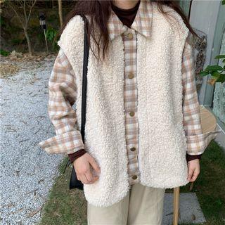 Fleece Panel Plaid Jacket / Wide Leg Pants