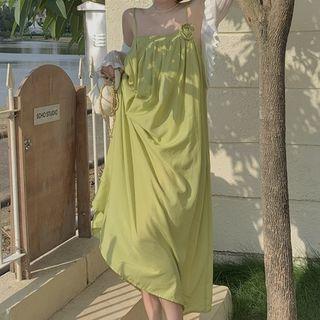 Plain Spaghetti-strap Dress / Plain Loose Fit Light Cardigan