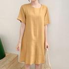 Linen Blend Pintuck Dress Mustard Yellow - One Size