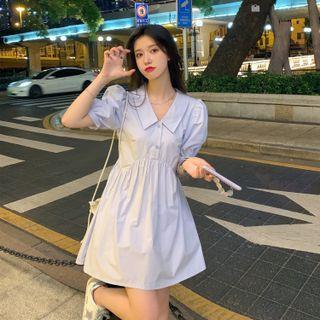 Puff-sleeve Plain A-line Shirt