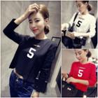 Number Print Long-sleeve Cropped T-shirt