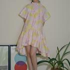 Asymmetric Short-sleeve Shirred A-line Dress