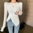 Long-sleeve Slit-hem Fitted Top