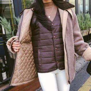 Contrast-collar Fleece Boxy Zip Jacket