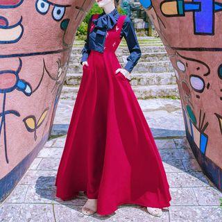 Set: Tie-neck Shirt + Maxi Dress