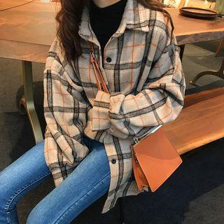 Long-sleeve Plaid Shirt / Long-sleeve Plain Top