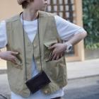 Button-up Vest Khaki - One Size