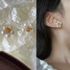 Flower Faux Pearl Alloy Earring 2116a# - 1 Pair - Yellow & White - One Size