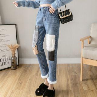 Patchwork Cropped Straight Leg Jeans