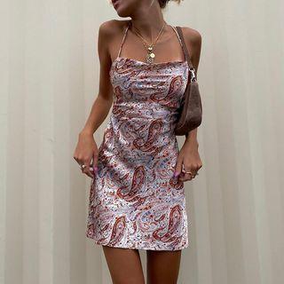 Spaghetti-strap Paisley Print Mini A-line Dress