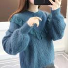 Lace Trim Lantern-sleeve Sweater