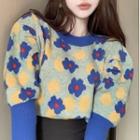 Long-sleeve Floral Jacquard Knit Top