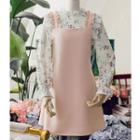 Floral Print Ruffle Blouse / Ruffle-strap Pinafore Dress