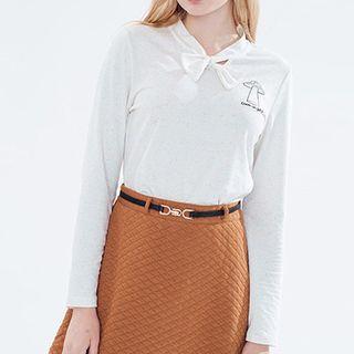 Bow Accent Embroidered Long Sleeve Top