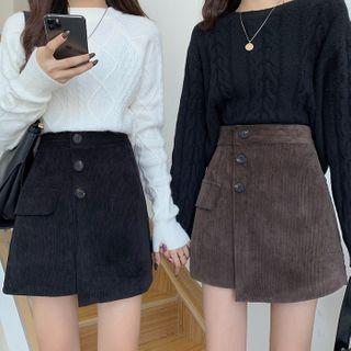 Asymmetric Mini A-line Corduroy Skirt