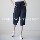 Band-waist Baggy Denim Cropped Jeans