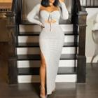 Long-sleeve Mock Two-piece Maxi T-shirt Dress