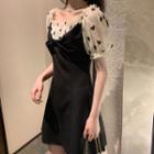 Sweetheart Patterned Panel Mini A-line Dress Black - One Size