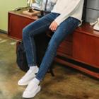 Brushed-fleece Lined Washed Slim-fit Jeans